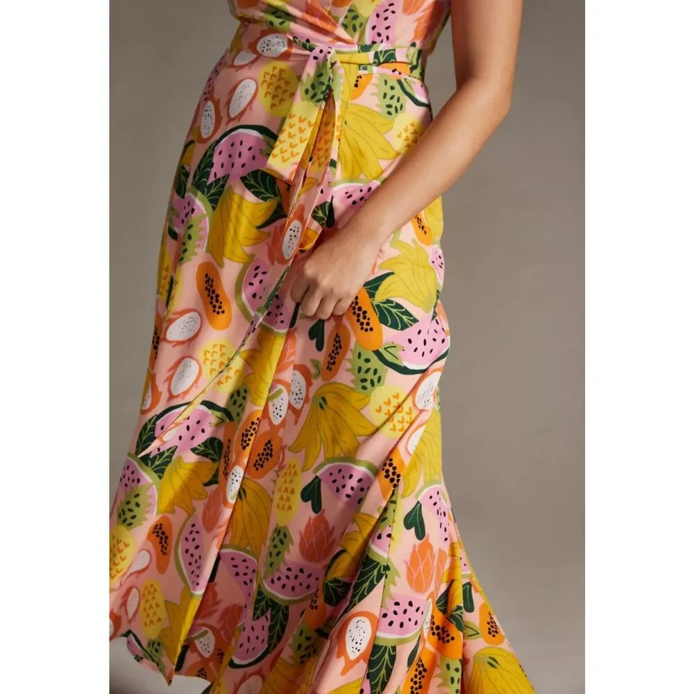 hutch anthropologie watermelon tropical fruit print hi low wrap maxi dress - Image 10