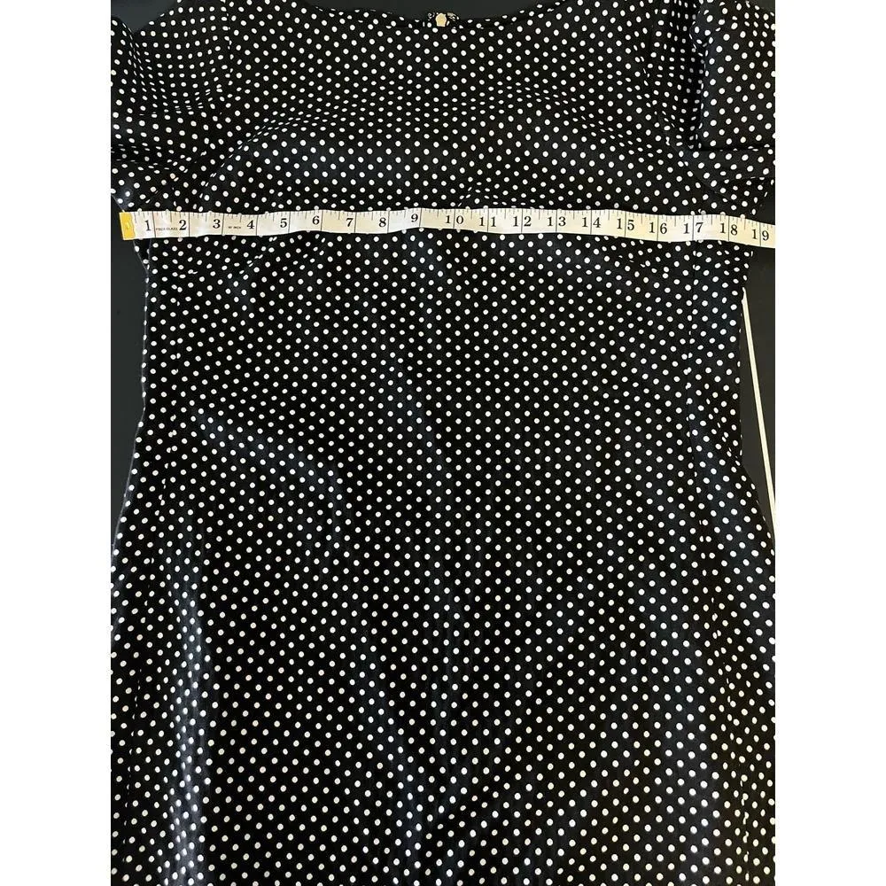 Karl Lagerfeld Paris Black/White dot sheath dress Ruffle sleeve back slit, 12 - Image 7