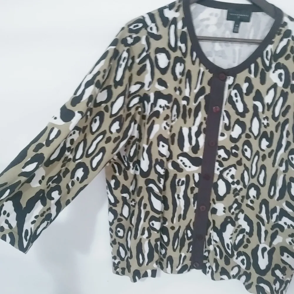 Investments II 3X Animal Print Black Tan Cardigan - Image 2