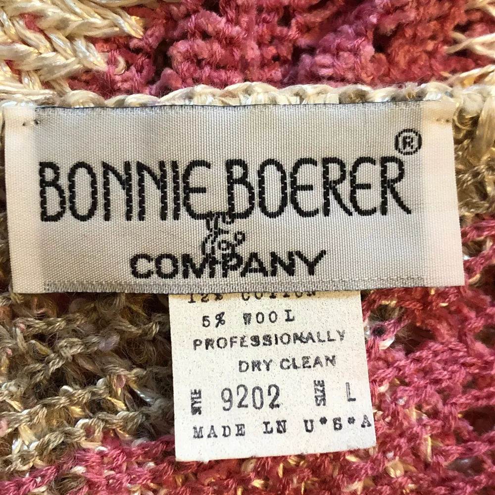 70s Bonnie Boerer Sweater Geometric Knit Rainbow White Size L - Image 5