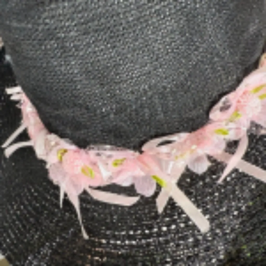 Handcrafted Cowboy Hat Floral Appliqué Ribbon Trim Western Festival Black OS - Image 10