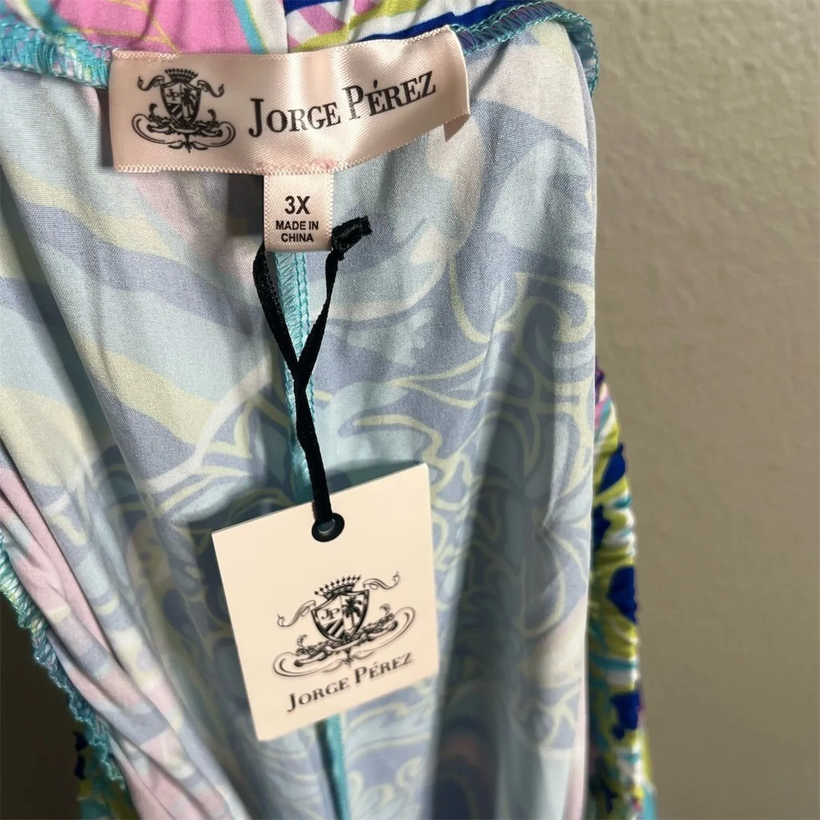 Jorge Pérez Women's 3XL Multicolor Abstract Wide Leg Pants Blue Pink Pull On Size 3X - Image 4