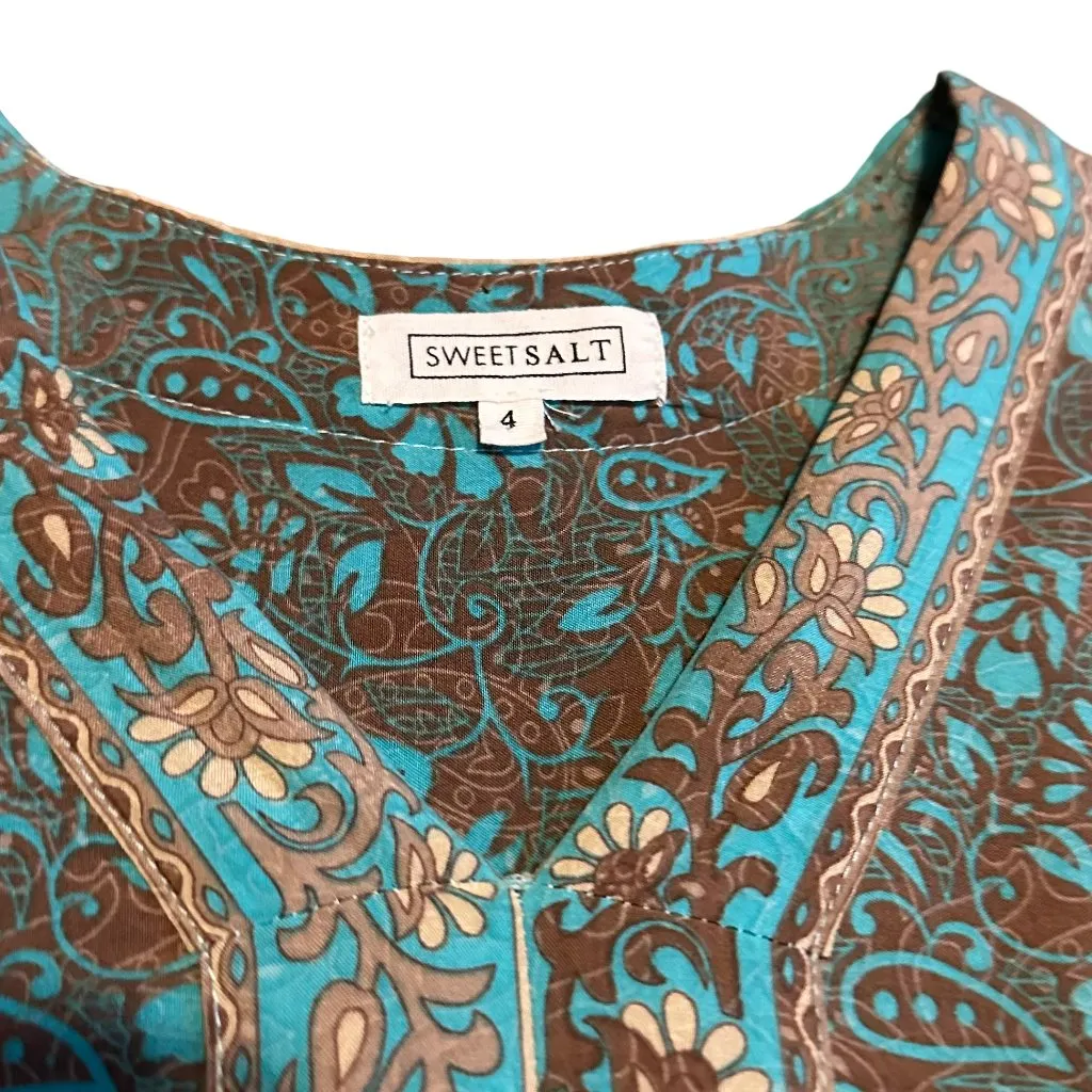 SweetSalt Long Length Bohemian Boho Maxi Dress Fall Colors Bell Sleeves Size 4 Blue - Image 13