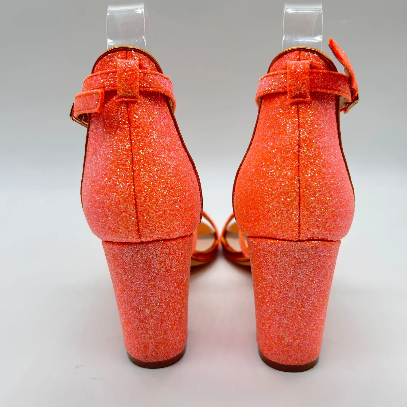 Allegra K Heeled Sandals Womens 6 Glitter Orange Strappy Criss Cross Ankle Strap - Image 5