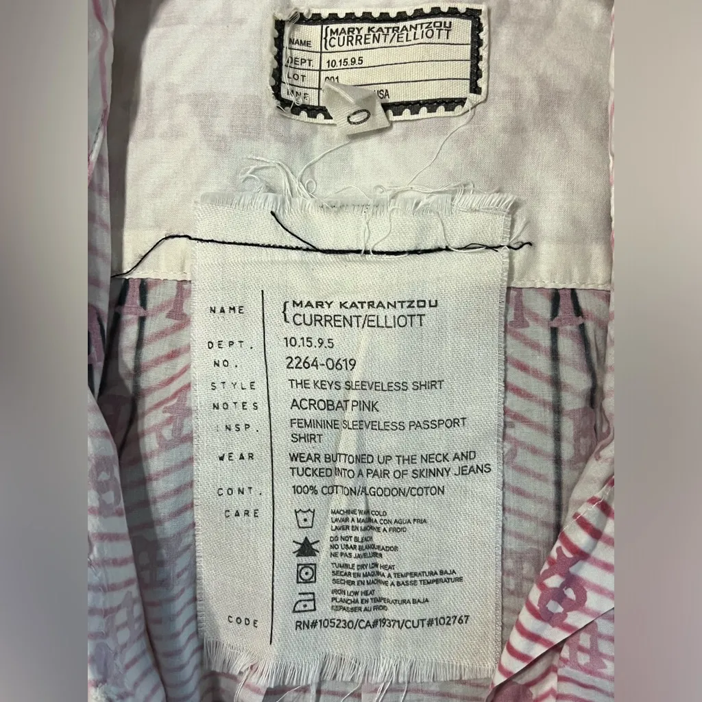 Current Elliot The Acrobat Pink Keys Sleeveless Shirt Size XS Mary Katrantzou X - Image 10