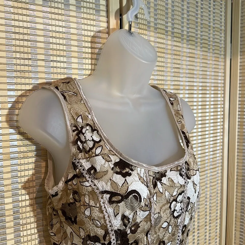 Cato Brown Tan and Cream Lace Trim and Overlay Bustier Layered Tank Top Small - Image 4