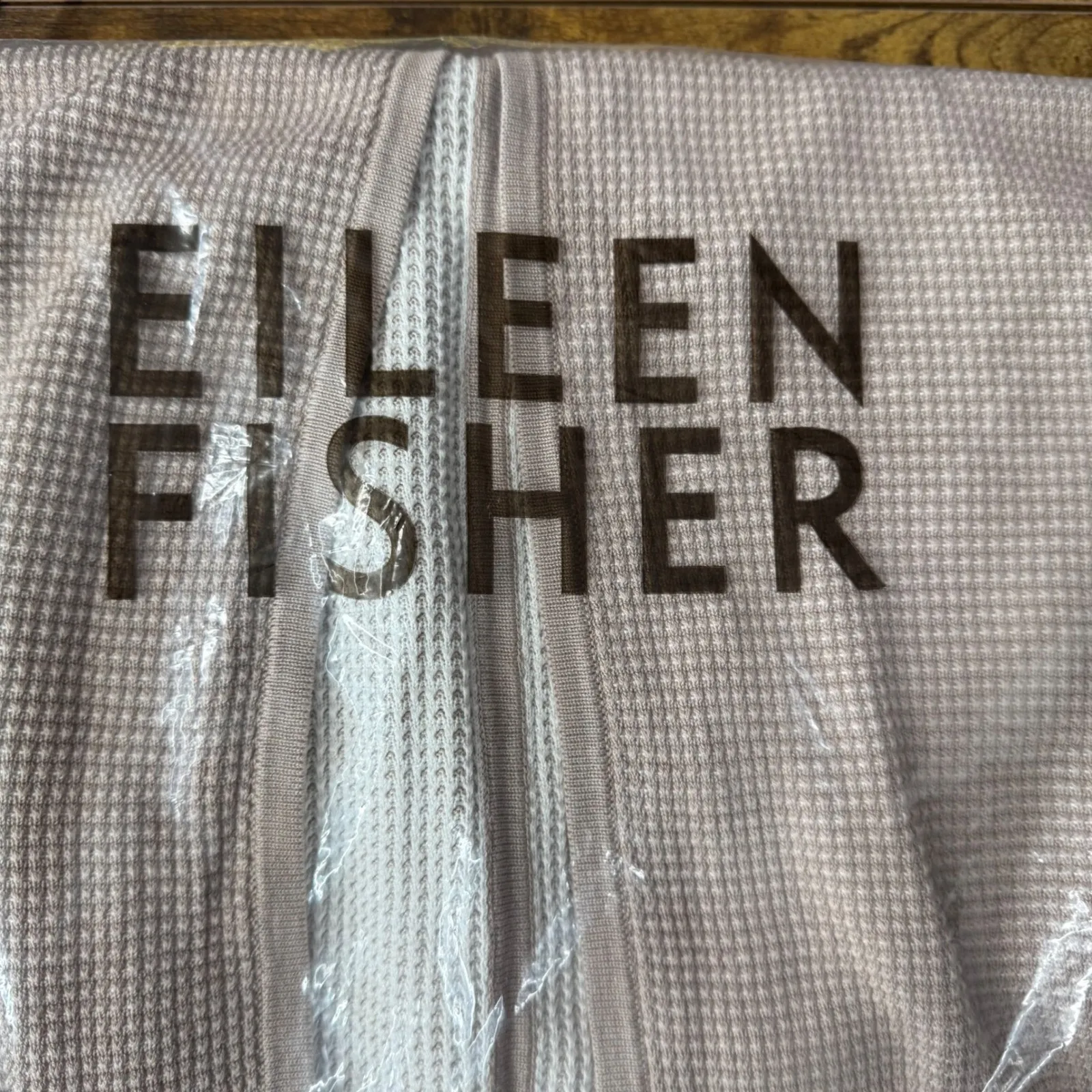 Eileen Fisher‎ Silk Cotton Blend Waffle Knit Cardigan Jacket Beige S - Image 8