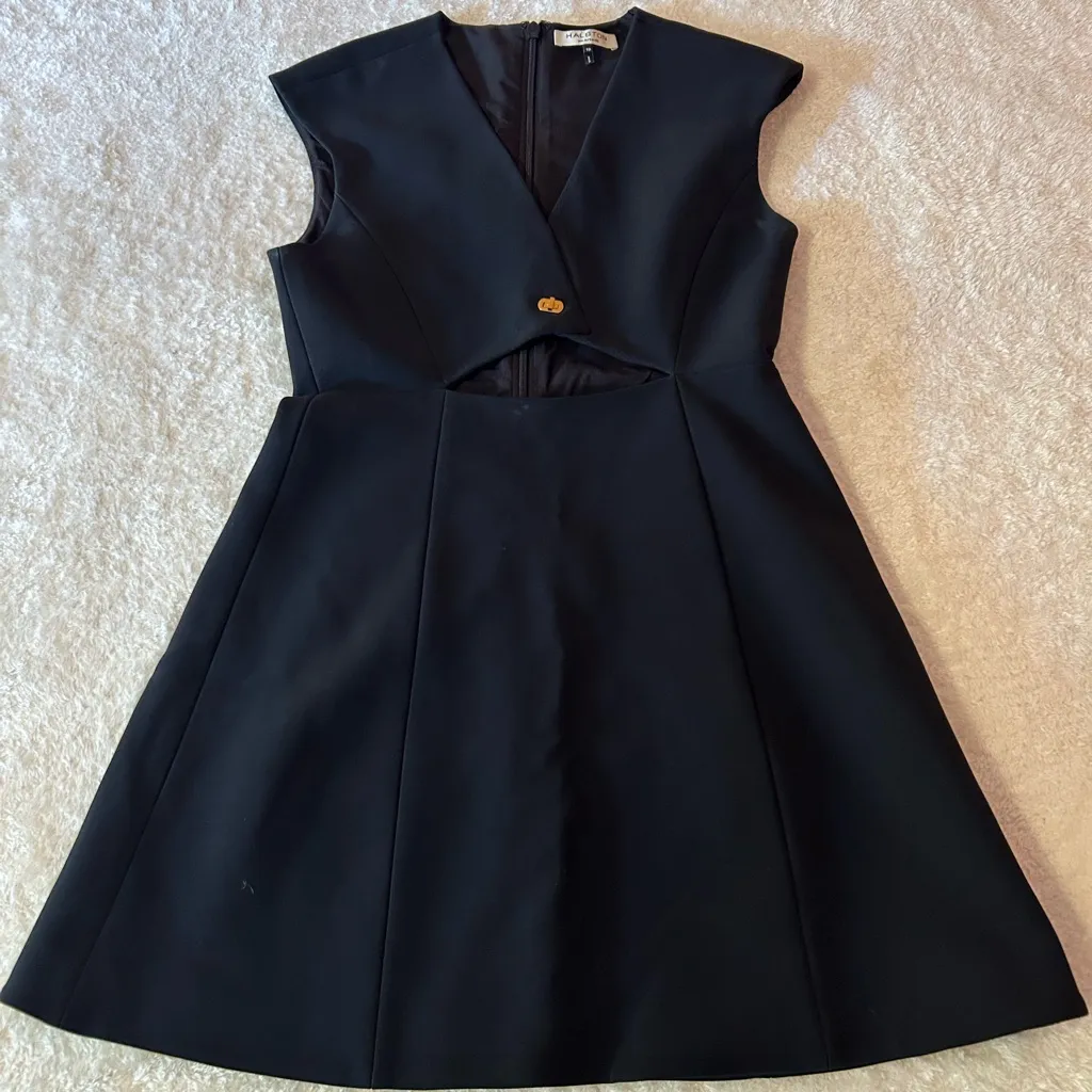 $345 Halston Heritage Cap Sleeve‎ Black Mini Dress Size 10 - Image 3