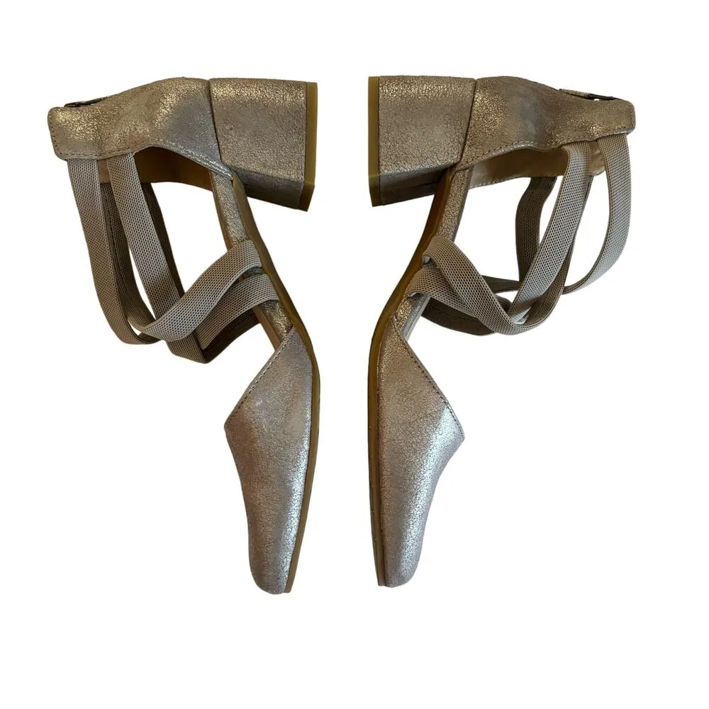 Eileen Fisher Juku Pump Mica Silver Pointed Toe Crisscross Ankle Straps Size 6 - Image 3