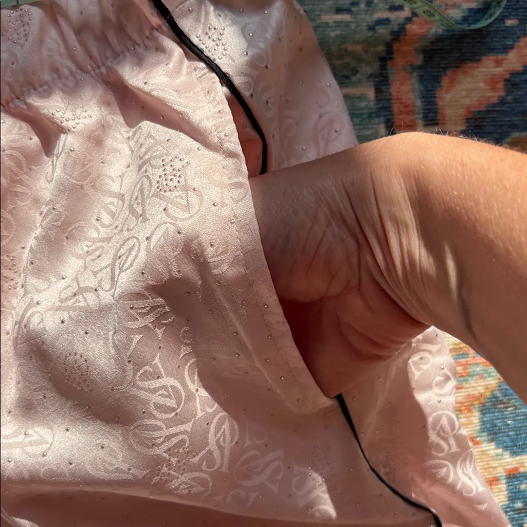 Victoria's Secret Glazed Satin Dew Drop Long Pajama Set Bling Belt Size XL - Image 15