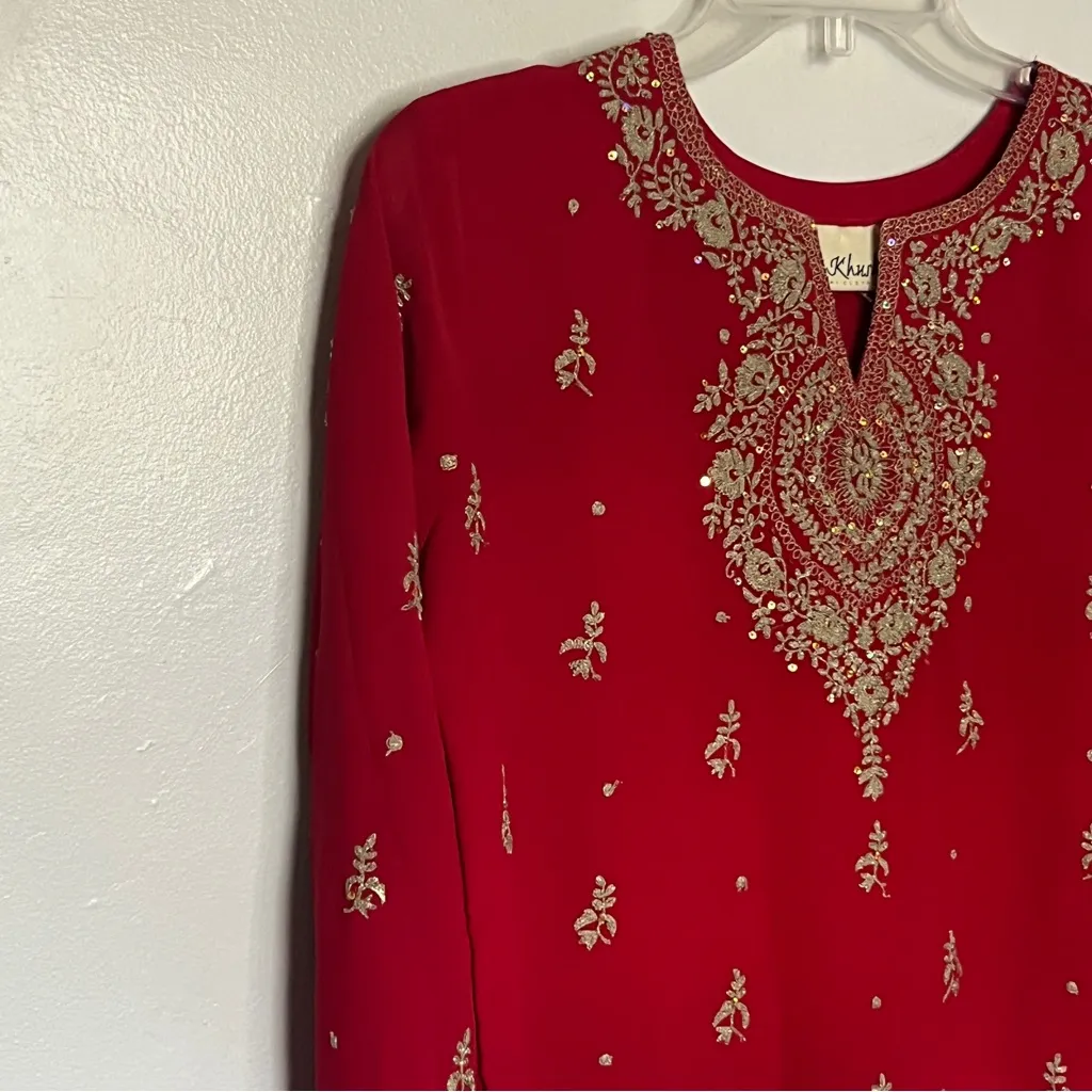 Elegant Red Embroidered Women's Top Size L - Image 3