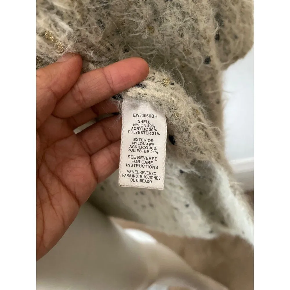 En Creme Anthropologie chunky bell sleeve sweater S/M fuzzy metallic winter cozy White - Image 8