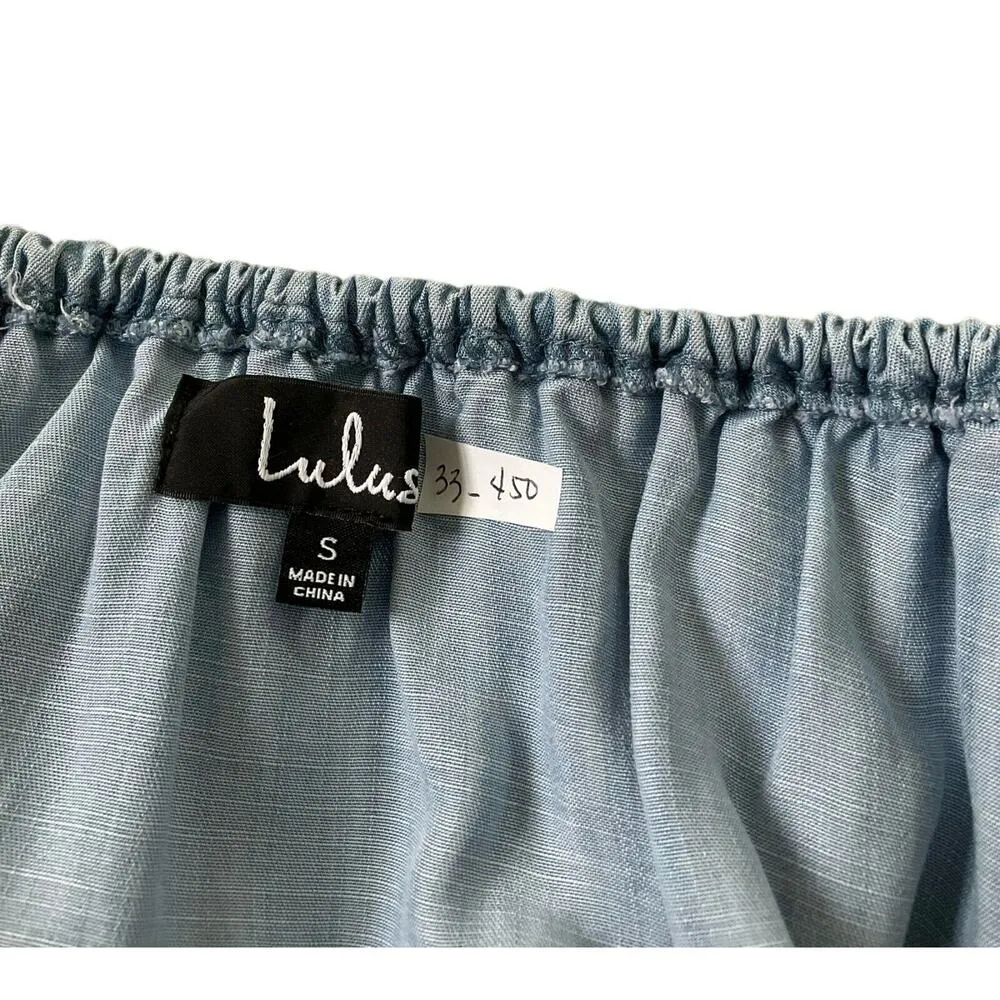 Lulus Women Size Small Denim Dress Off the Shoulder Blue (33-450) - Image 4