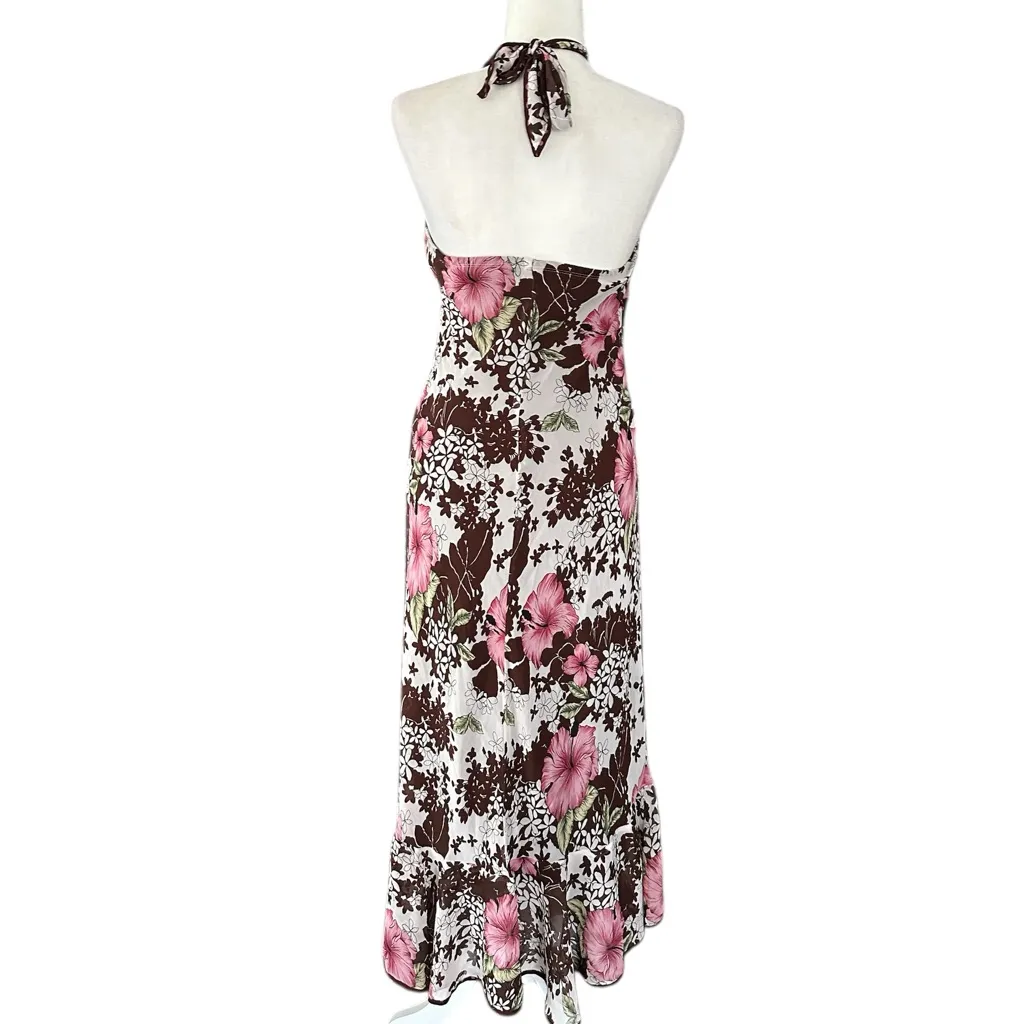 Vintage Y2K Floral Halter Neck Dress “Three Pink Hearts” - Pink and Brown - Image 5
