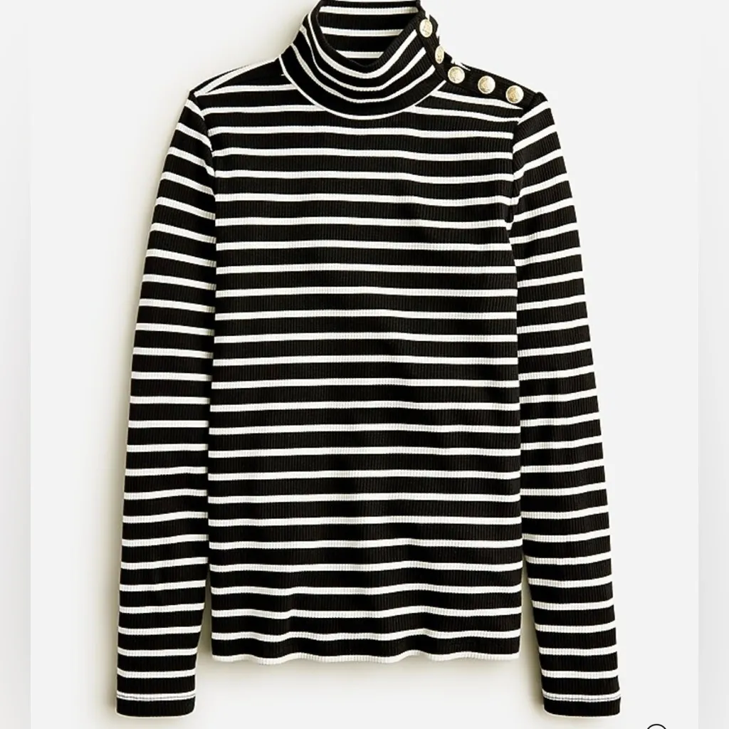 J.Crew Vintage rib turtleneck with gold buttons in stripe Size XL - Image 2