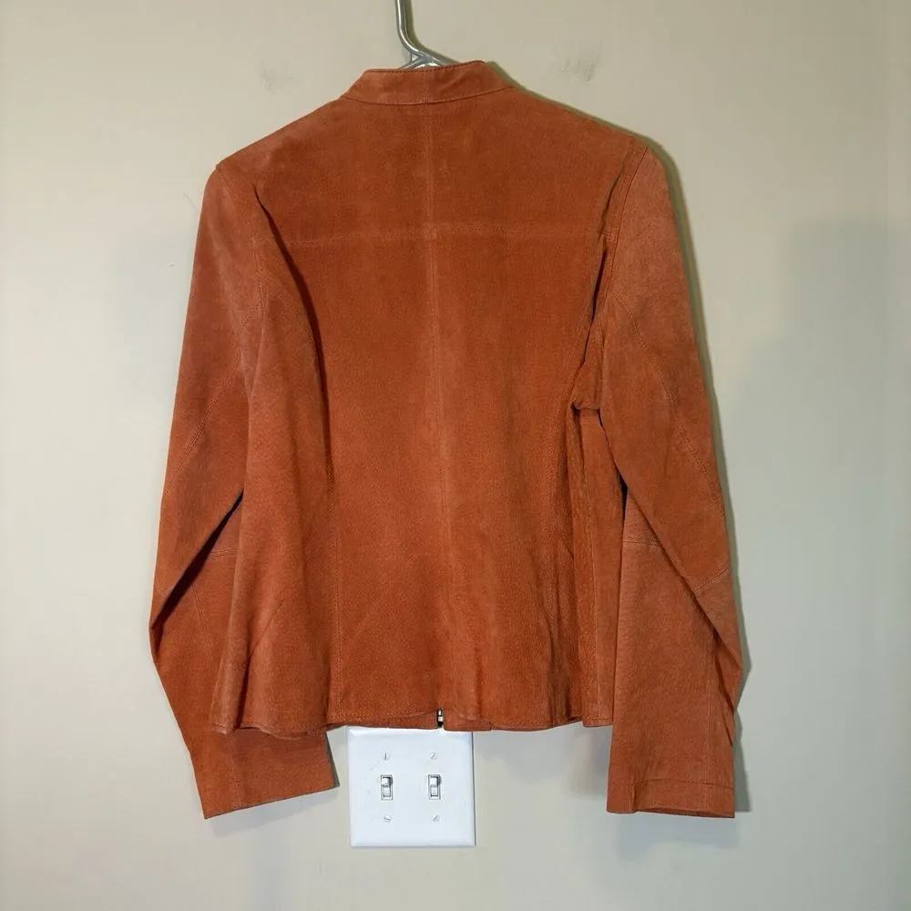 Ruff Hewn Women's Orange Leather Long Sleeve Pocketed Full Zip Jacket Medium - Image 3