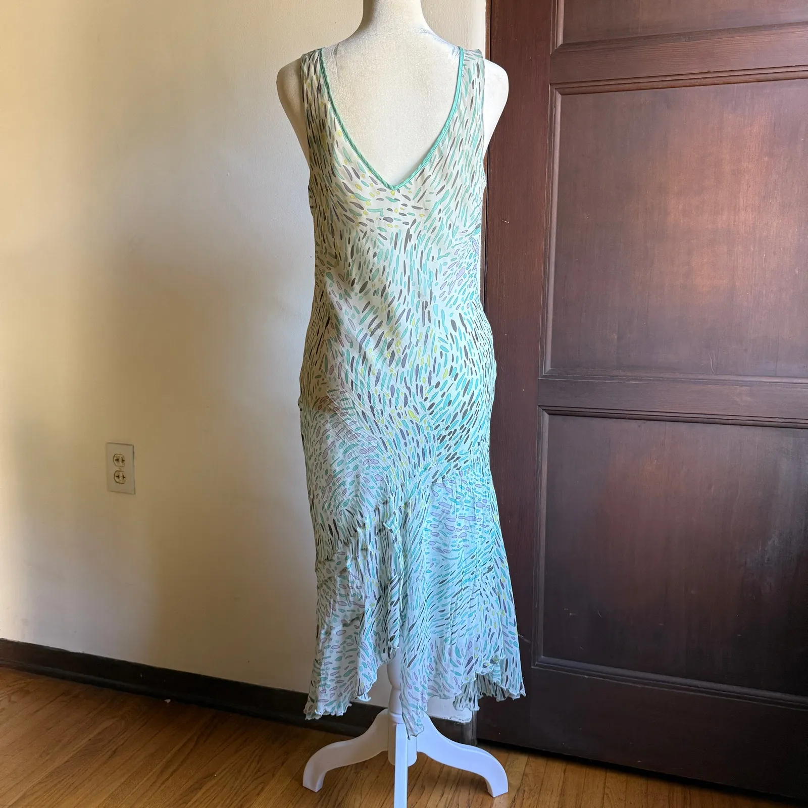 Y2K Vintage TO THE MAX | Teal Silk Bias Cut Midi Cocktail Dress | Size 10 Green - Image 3