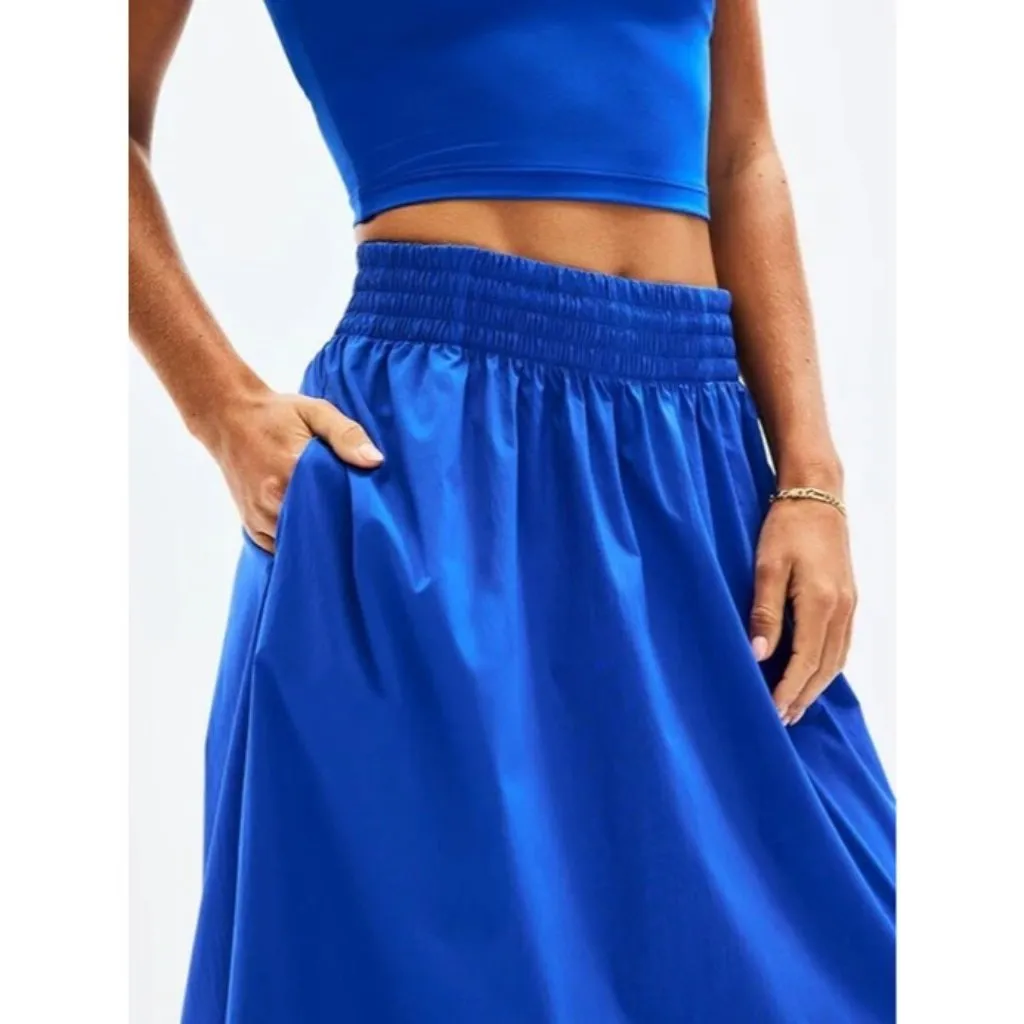 Athleta XL Midday Mid Rise Midi Poplin Skirt Varsity Blue X-Large - Image 2