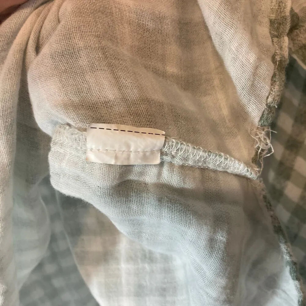 Zara Green White Gingham Plaid Long Elastic Sleeve Front Key Hole Tie Blouse Top - Image 10