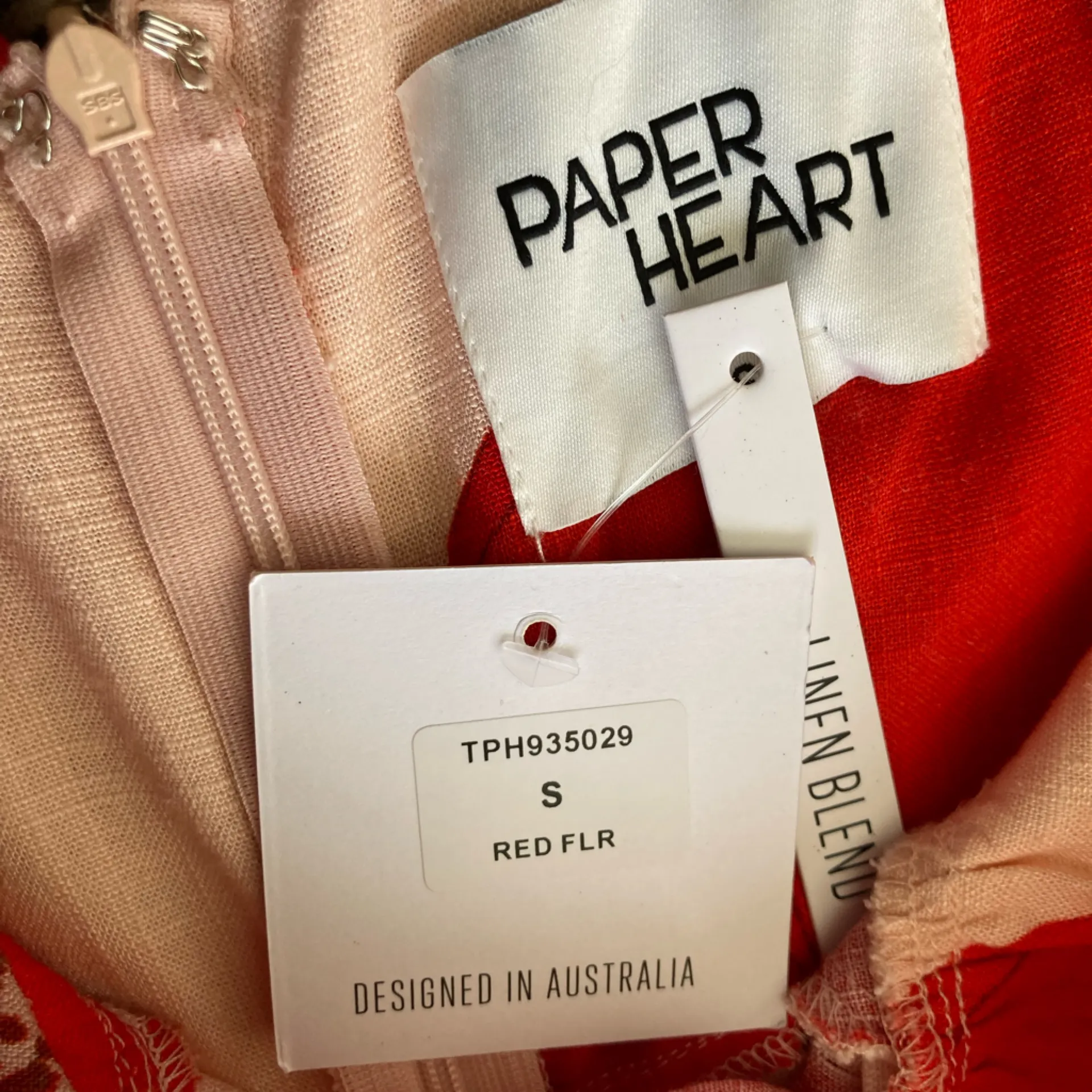 Paper Heart Red Floral Linen Blend Midi Dress NWT Size S - Image 6