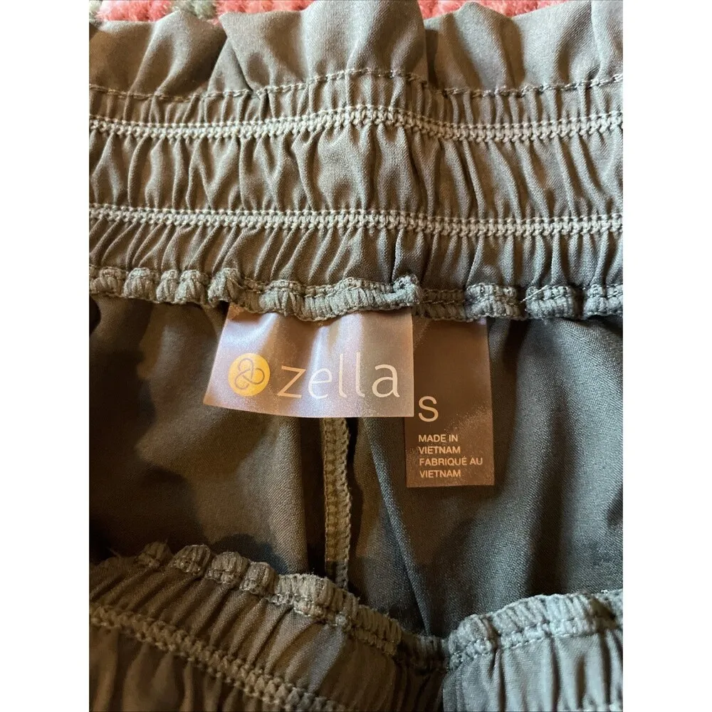 Zella  Olive Green Shorts Drawstring Elastic Waist Running Zip Pocket Small - Image 3