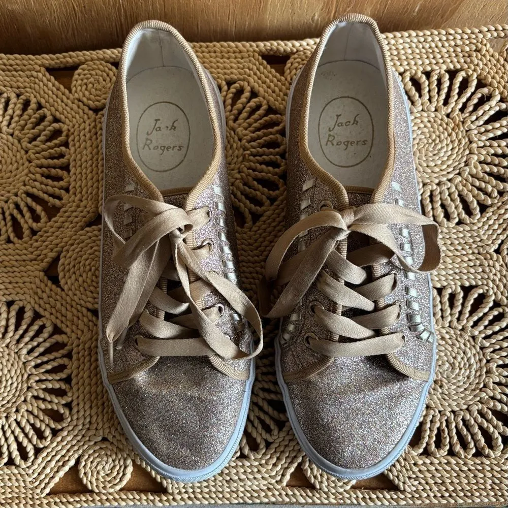 JACK ROGERS Carter Gold Glitter Metallic Lace Up Shoes Sneakers Size 8.5 - Image 4