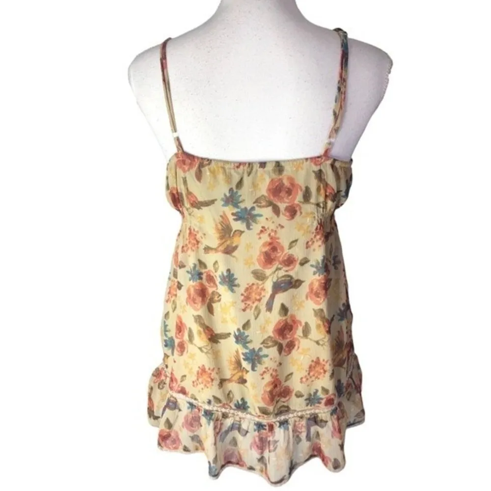 Decree Vintage Floral Print Babydoll Lace Detail Tank Top - Image 4