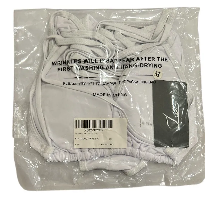 None Two Piece Halter Triangle Top String Bikini White Size M - Image 5