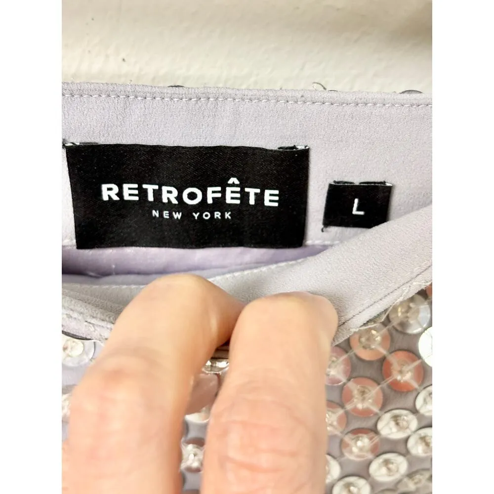Retrofete Birdie Embellished Sequins Low Rise Mini Skirt Mink Grey Womens Size L Gray Size L - Image 5
