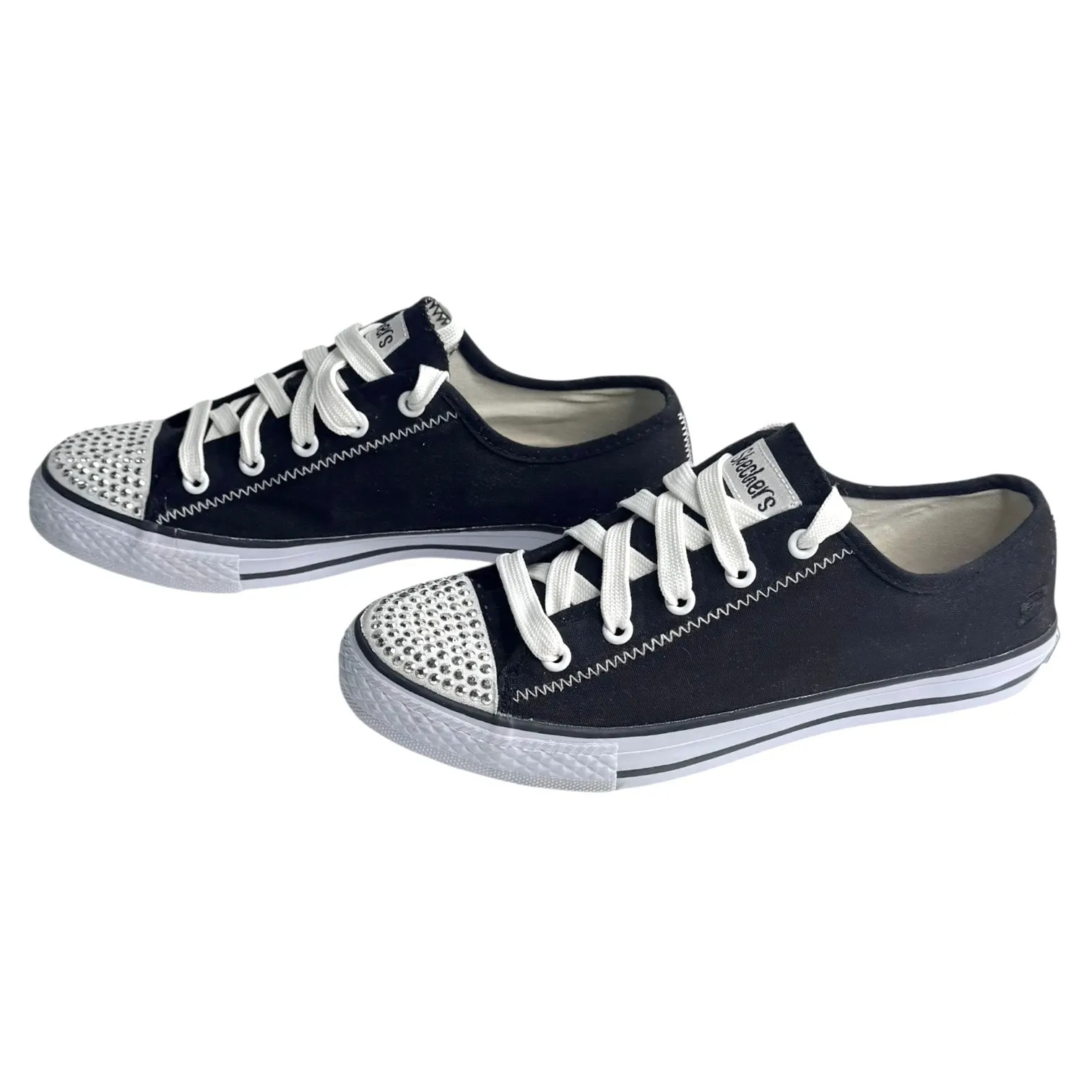 Skechers Cali Low Top Canvas Sneaker Metal Studded Women Lace Up Shoe 7.5 Black - Image 3