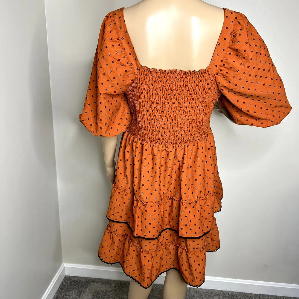 Betsey Johnson Orange Flower Polka Dot Ruffle Dress - Image 3