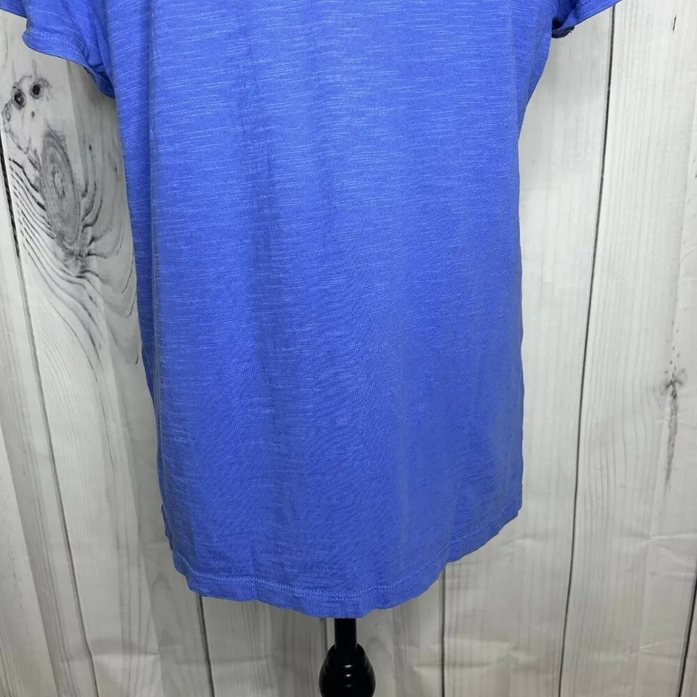 Weekends By Chico's Short Sleeve Blue Sequined Cotton Top Sz 2 (L - 12) V-Neck - Image 8