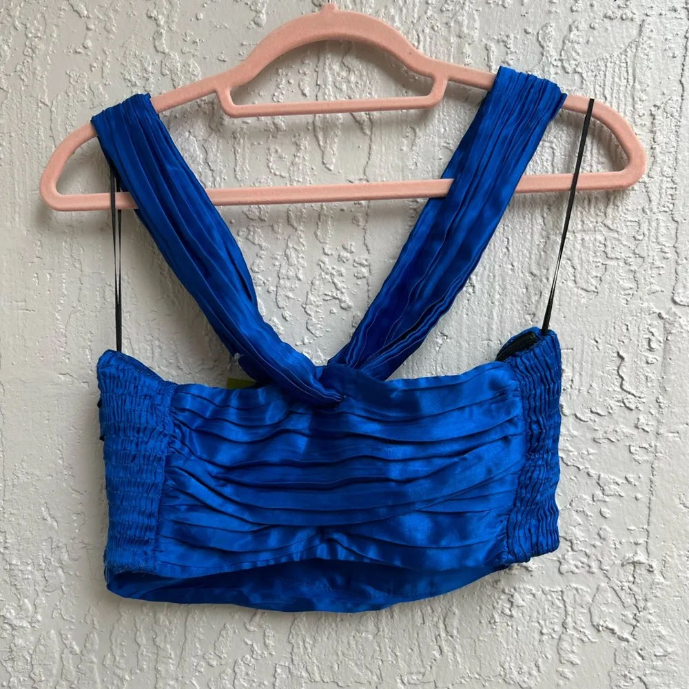 blue satin crop top XS - Image 5