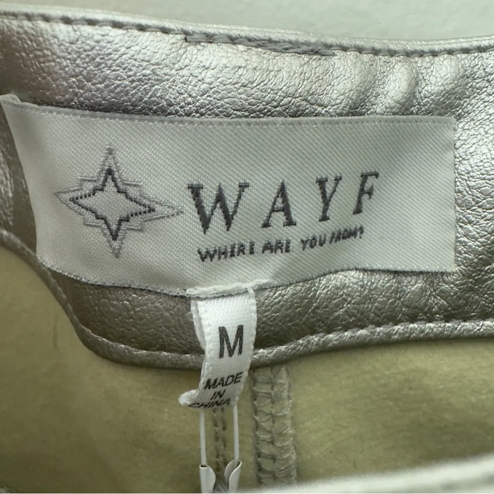 Wayf Silver Metallic Pants straight leg futuristic zip button pockets belt loops - Image 9