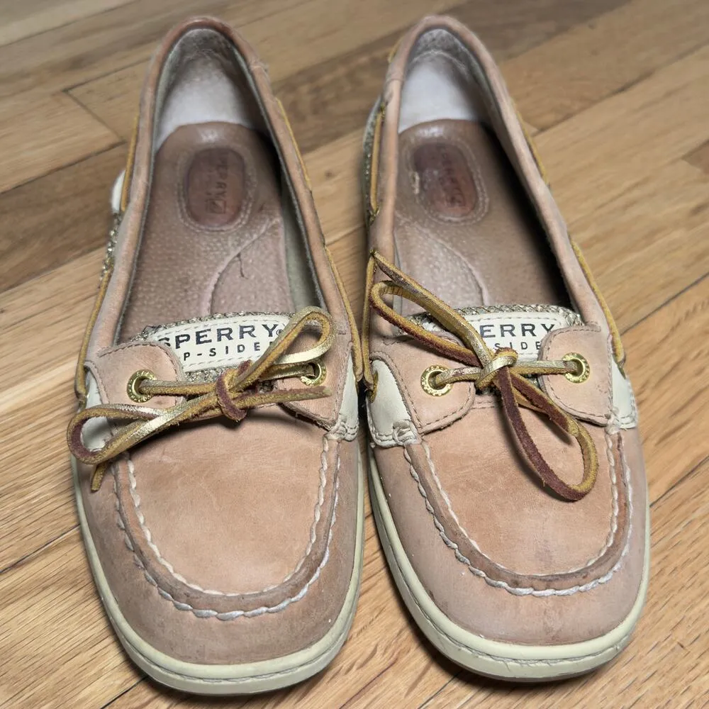 Sperry Top-sider Leather Gold and Glitter Boat Shoe 8.5 Y2K Coastal Prep - Image 2