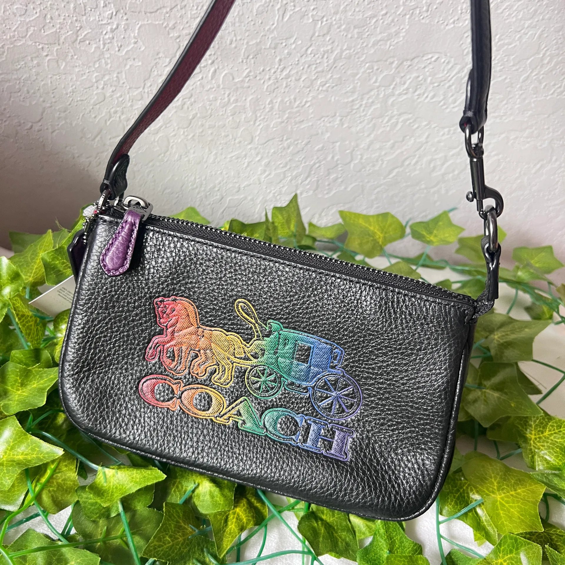 Coach  rainbow logo NWT black nolita shoulder bag with red interior‎C6902 - Image 4