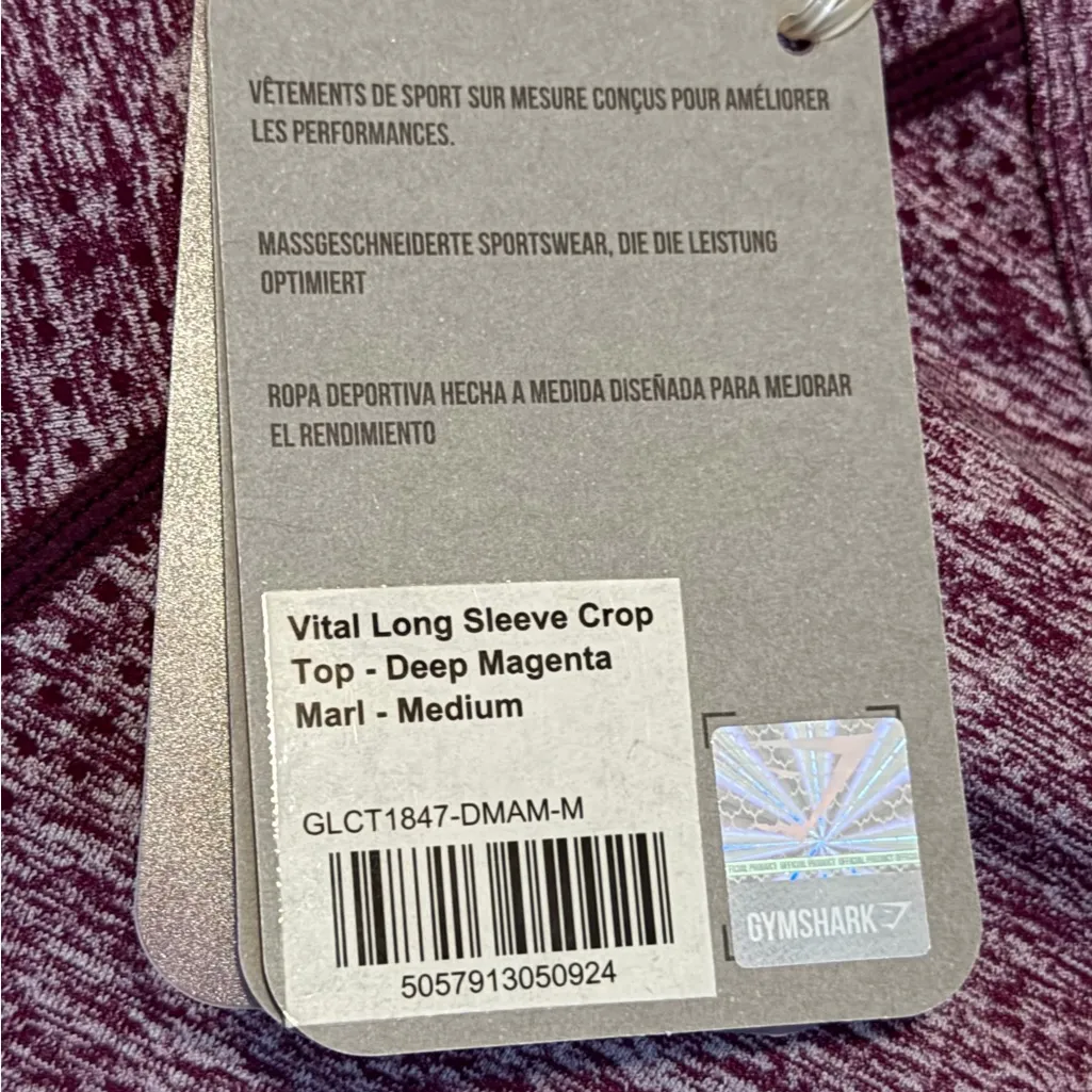Gymshark Vital long sleeve crop top, deep magenta marl, size M, NWT - Image 2