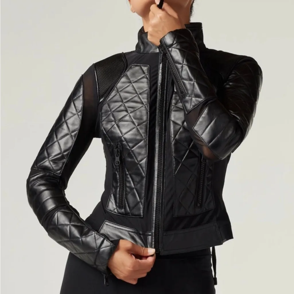 Blanc Noir Classic Leather Mesh Moto Jacket Black sz M Size M - Image 2