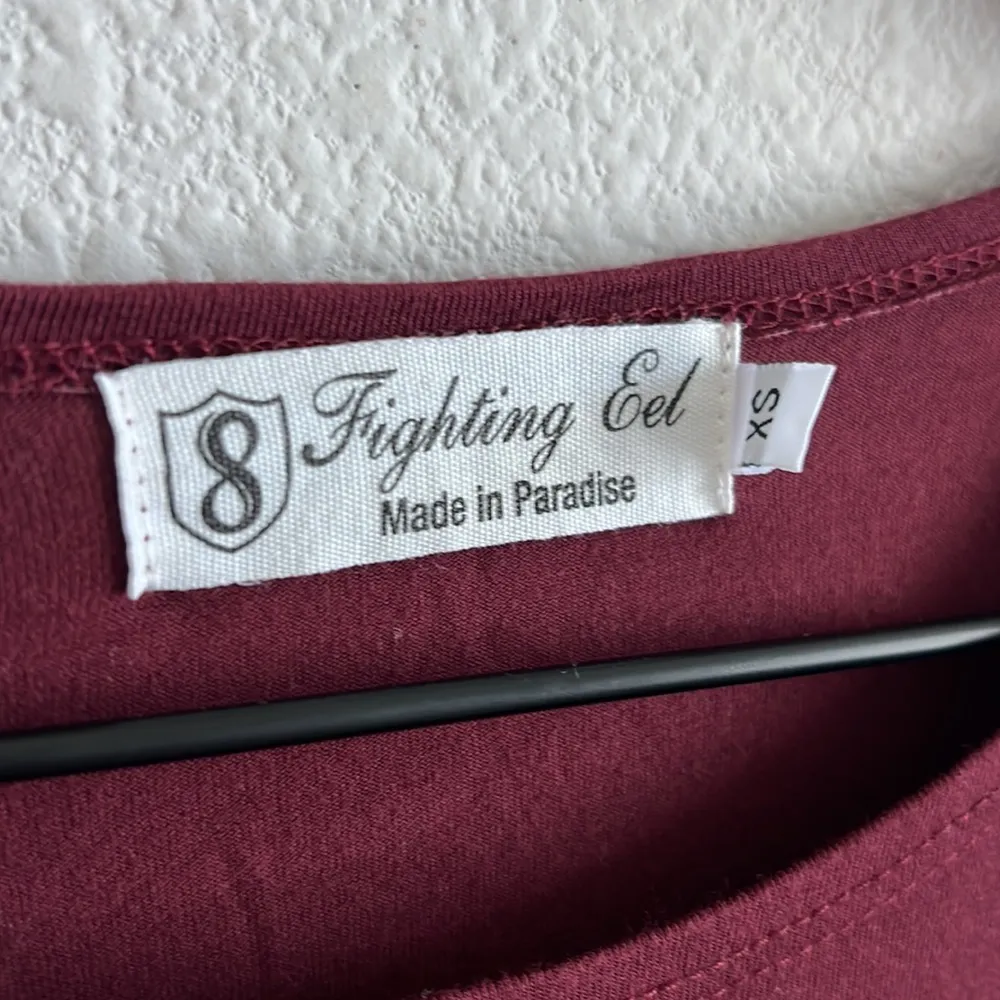 Fighting Eel Stretchy Maroon 3/4 Sleeve Dress Swing Shift Made in Paradise XS - Image 3