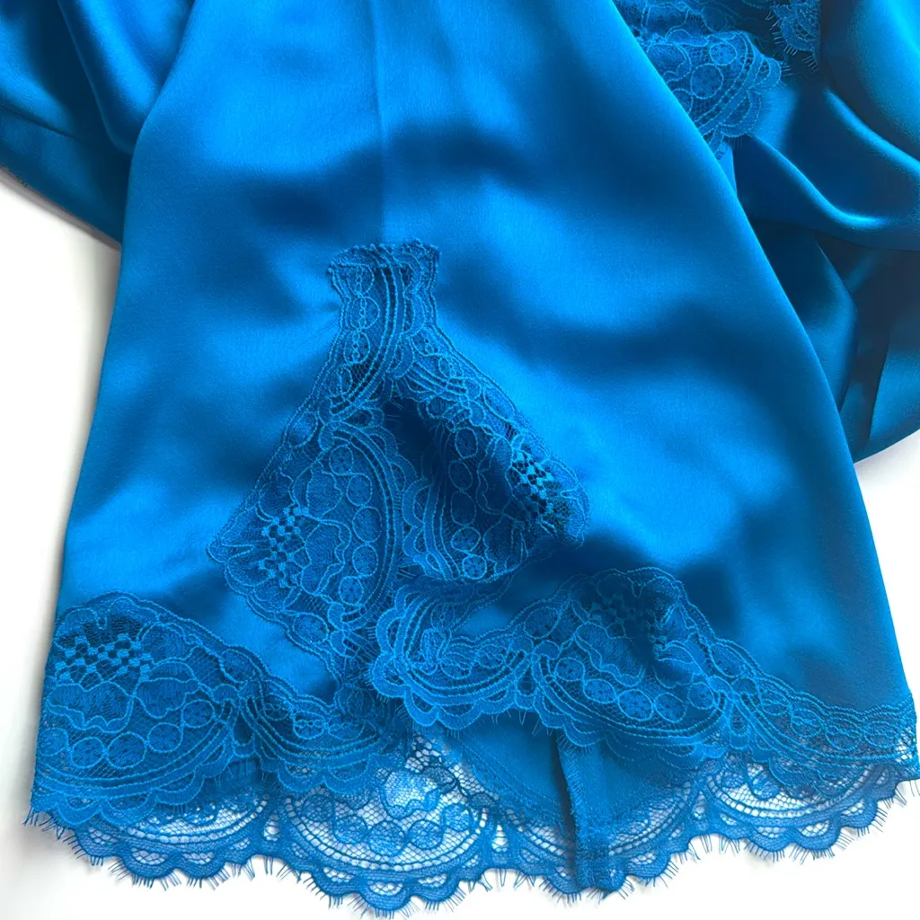 Victoria Secret Satiny Kimono Lace Detail Robe Blue Size Xs/S … - Image 14