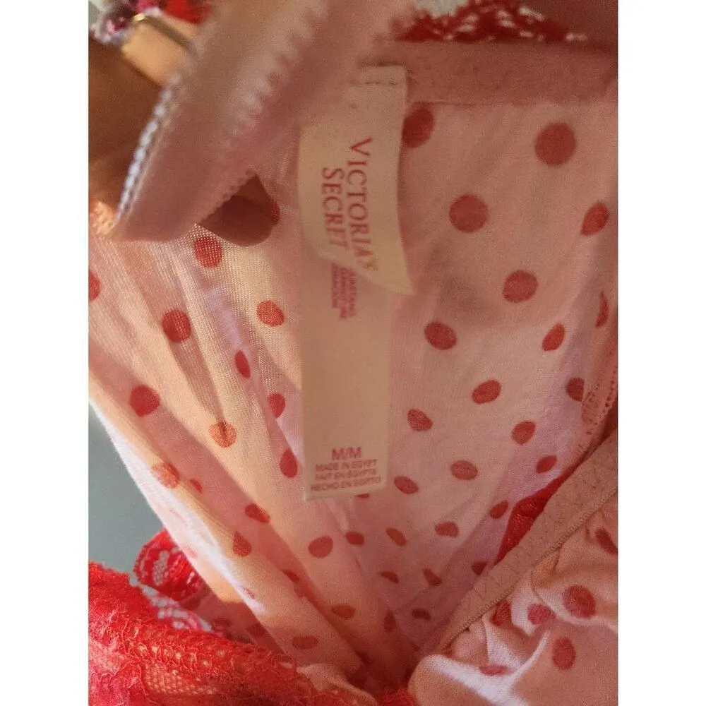 Victoria's Secret Size M Polka Dot Pink Red BabyDoll Chemise Slip Nightie - Image 3