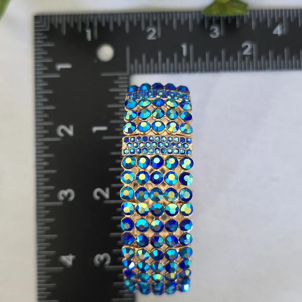 Glam Gold and Blue AB Crystal Stretch Bracelet - Image 9