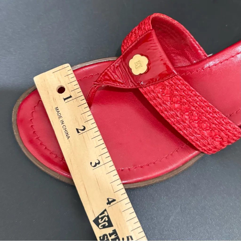 ERIC JAVITS Red Patent Leather Woven Strap Thong Low Heel Sandals Size 11 M - Image 10