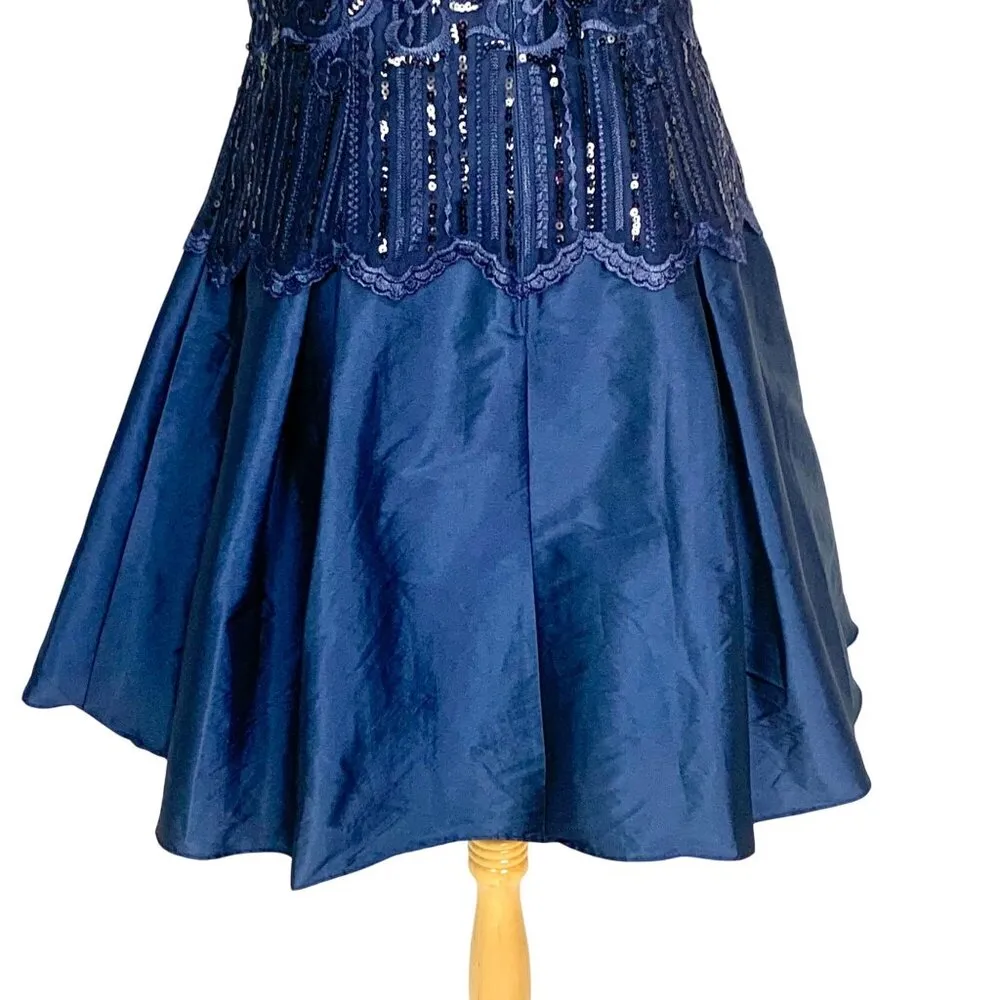 Adrianna Papell Lace Sequin Taffeta Cocktail Dress 10 Knee Length Fit Flare Navy - Image 8