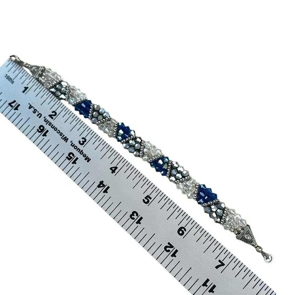 Sterling Clasp Crystal & Beaded Bracelet Silver - Image 9
