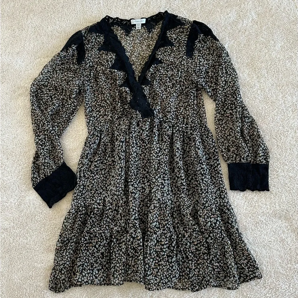 Topshop lace trim ditsy mini dress in multi size 6 - Image 3