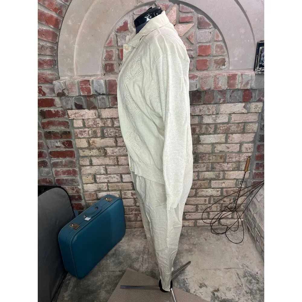 sweater pants set linen blend monochromatic tan Size L - Image 12