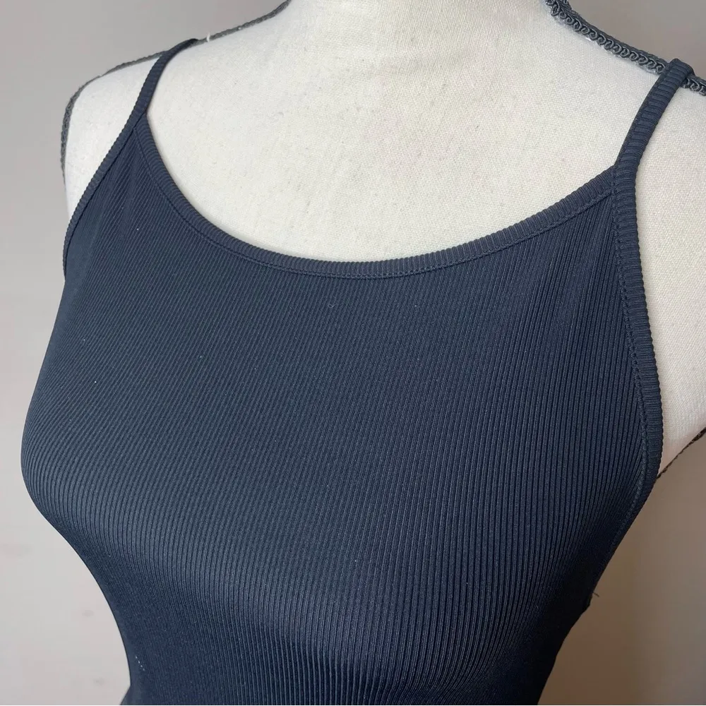 Trafaluc Black Ribbed Low Cut Open Back Spaghetti Strap Bodysuit Medium - Image 4