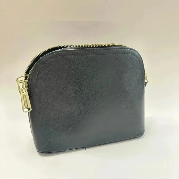 Steve Madden Crossbody Bag Purse Faux Leather Black Gold‎ Two Grommets Accent - Image 2