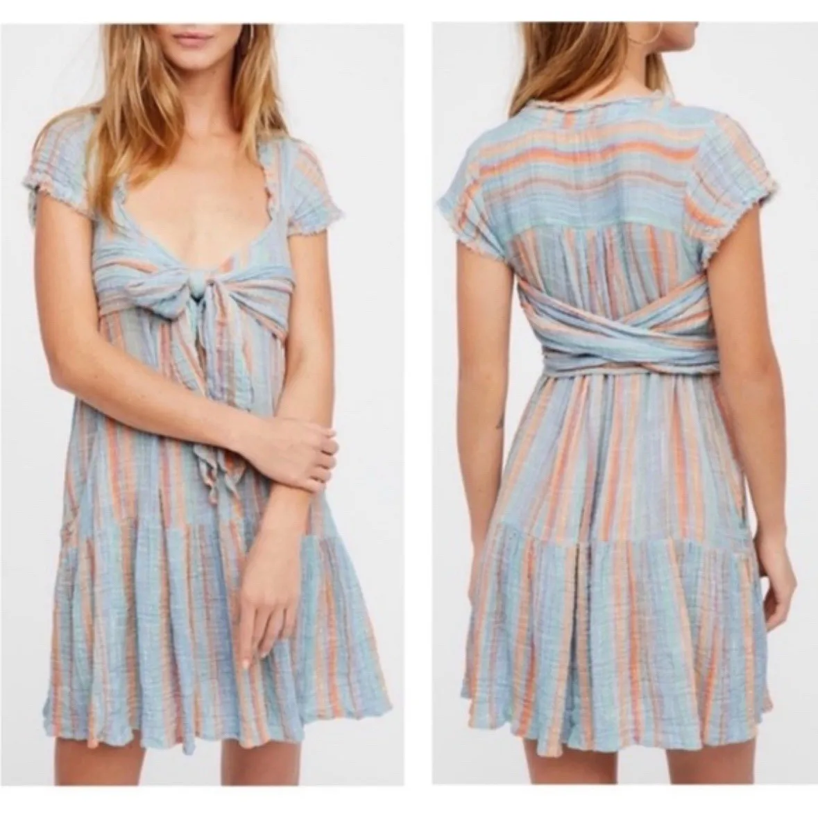 Free People One Maia Wrap Dress Women's Size Small Gauzy Striped‎ Flowy #K13-1 - Image 2